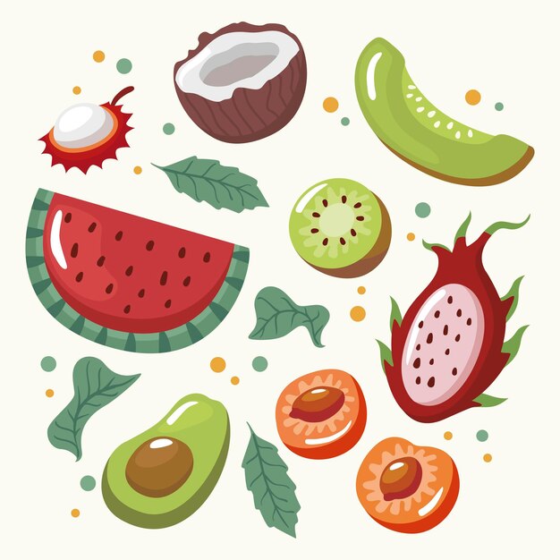 Colección de frutas dibujadas a mano