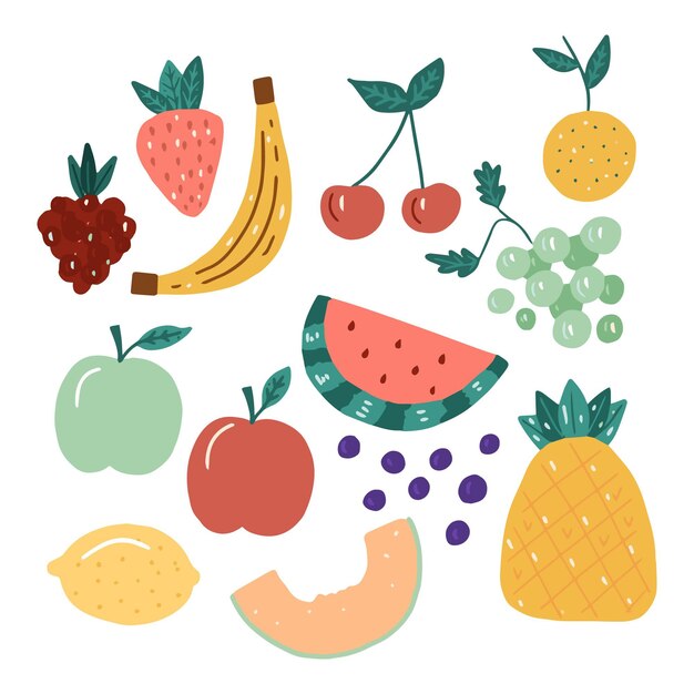 Colección de frutas dibujadas a mano