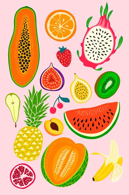 Colección de frutas dibujadas a mano