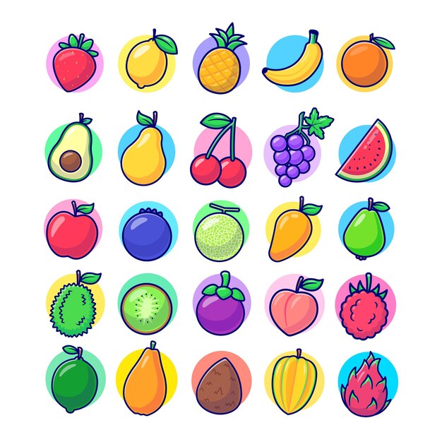 Colección de frutas Icono de vector de dibujos animados Ilustración Concepto de icono de naturaleza de alimentos aislado Vector premium