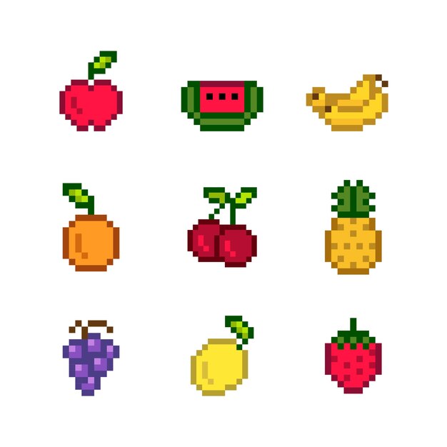 Colección de frutas mixtas pixeladas