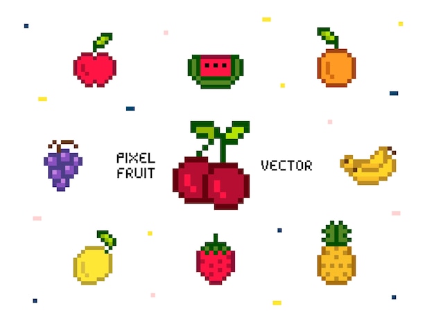 Colección de frutas mixtas pixeladas