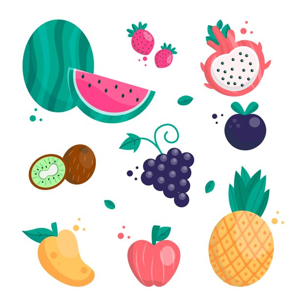 Colección de frutas planas ecológicas