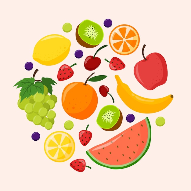 Vector gratuito colección de frutas planas orgánicas