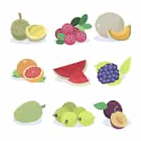 Vector gratuito colección de frutas planas orgánicas