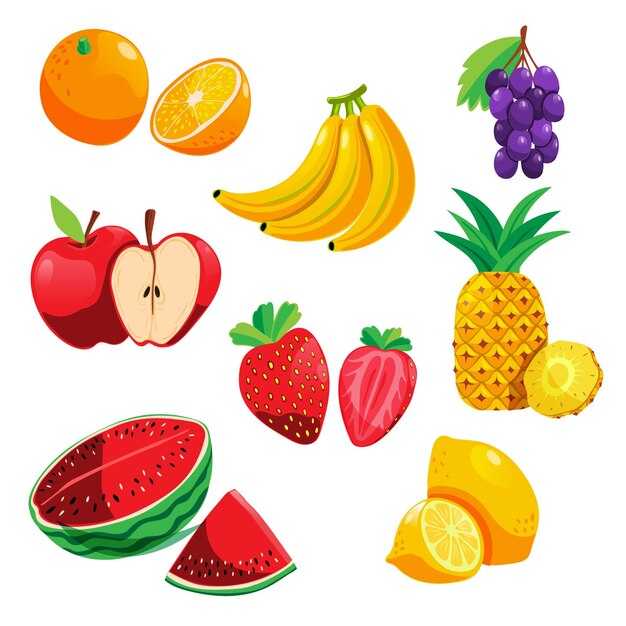 Colección de frutas planas orgánicas