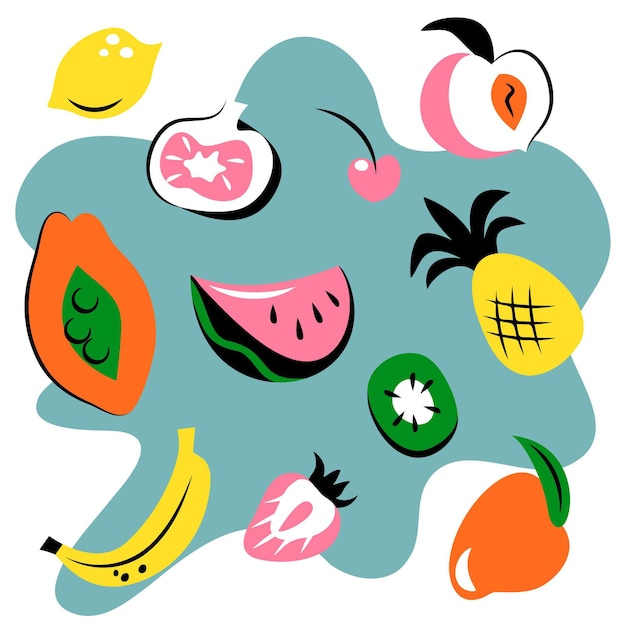 Colección de frutas planas orgánicas