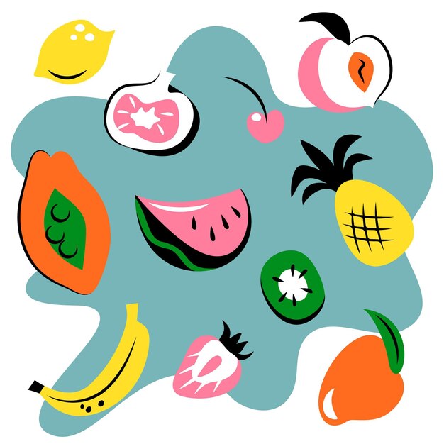 Colección de frutas planas orgánicas