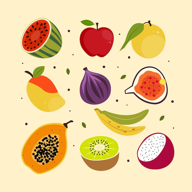 Colección de frutas planas orgánicas