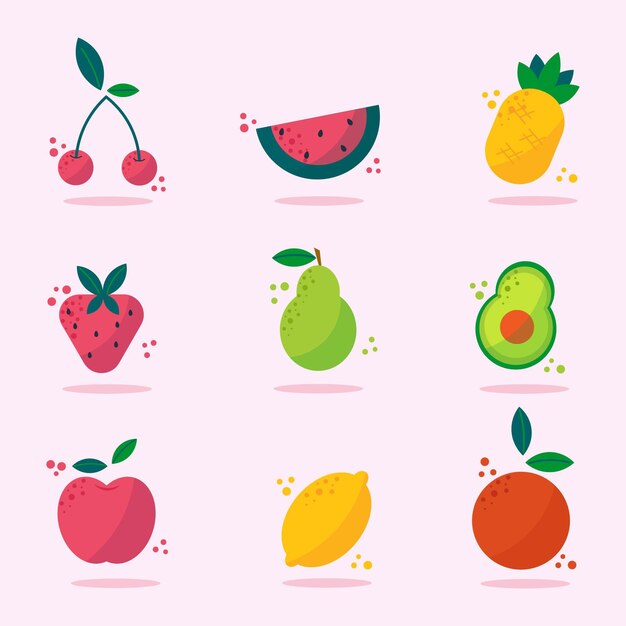 Colección de frutas planas orgánicas