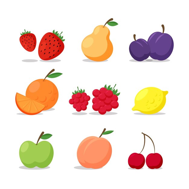Colección de frutas planas