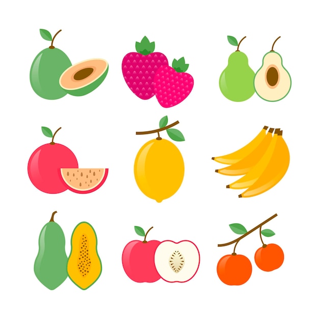 Colección de frutas planas