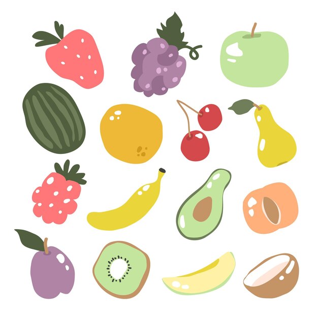Colección de frutas planas