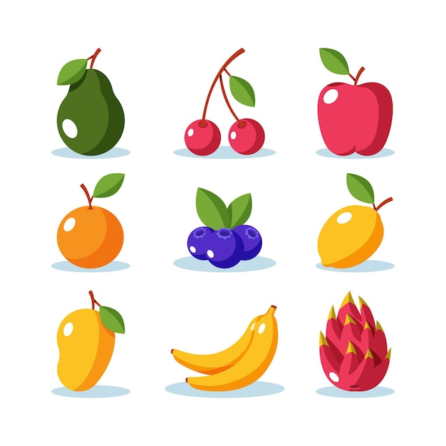 Vector gratuito colección de frutas planas