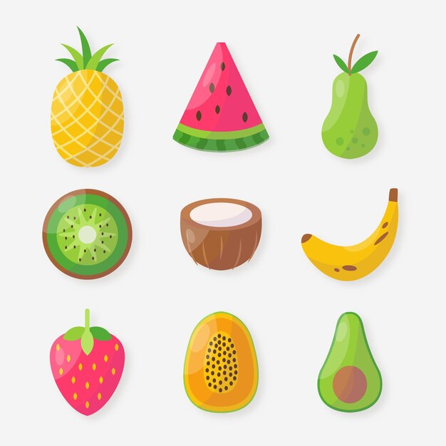 Colección de frutas planas