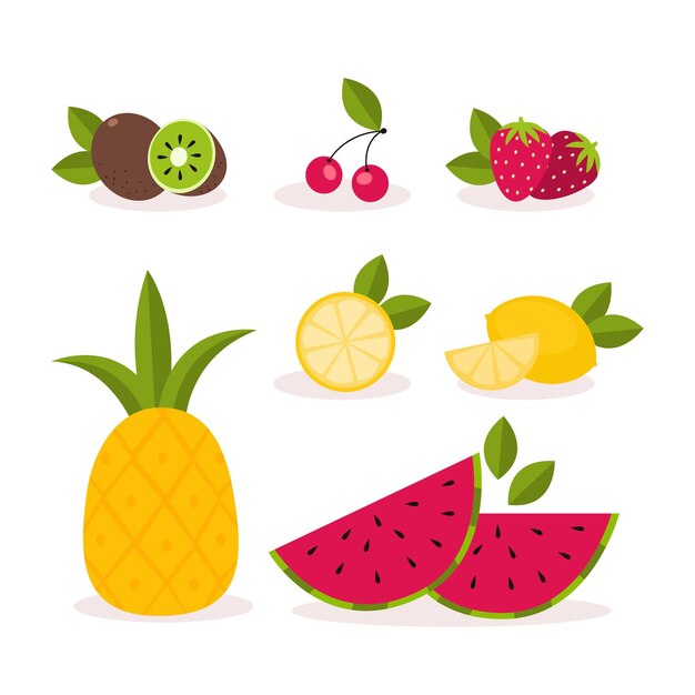 Colección de frutas planas