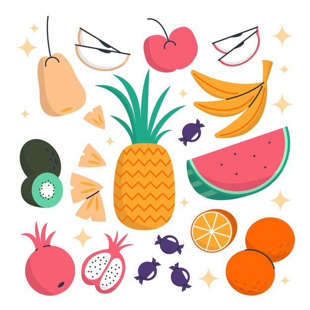 Colección de frutas planas