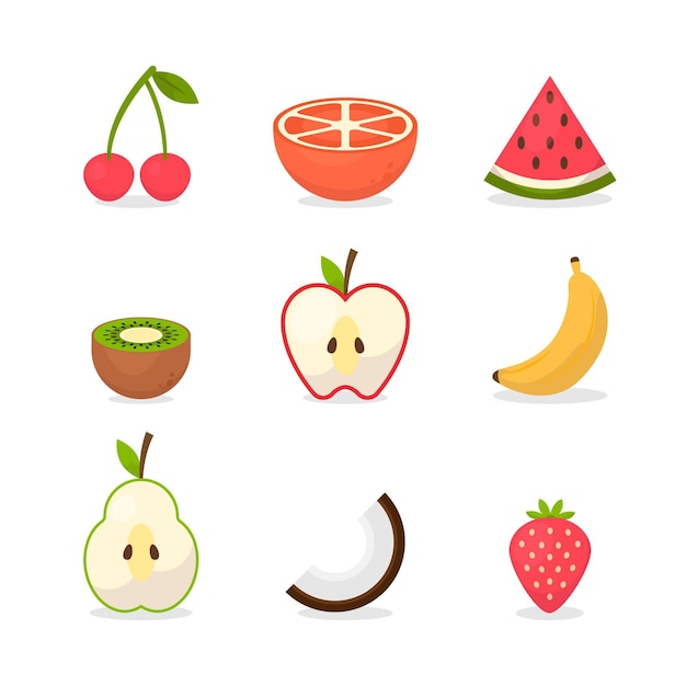 Vector gratuito colección de frutas sabrosas planas