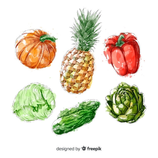 Vector gratuito colección frutas y verduras acuarela