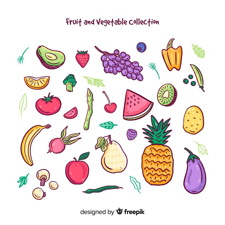 Vector gratuito colección frutas y verduras coloridas