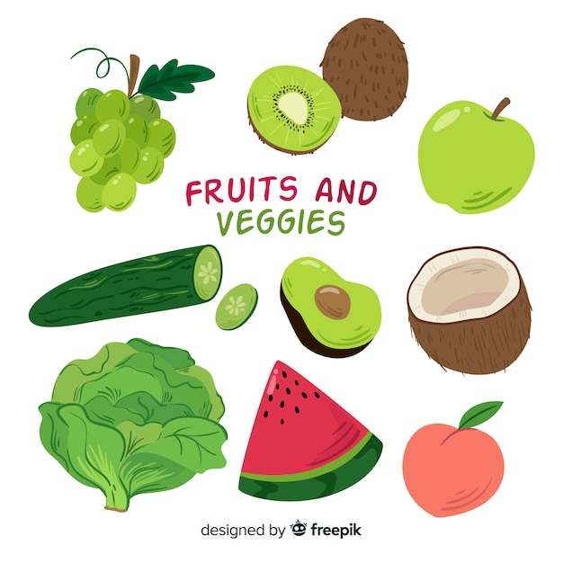 Vector gratuito colección frutas y verduras dibujadas a mano