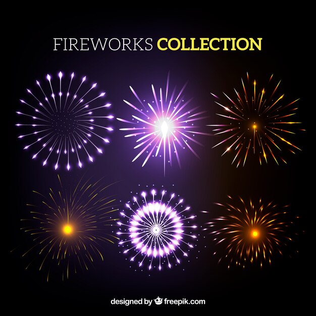Colección de fuegos artificiales brillantes 