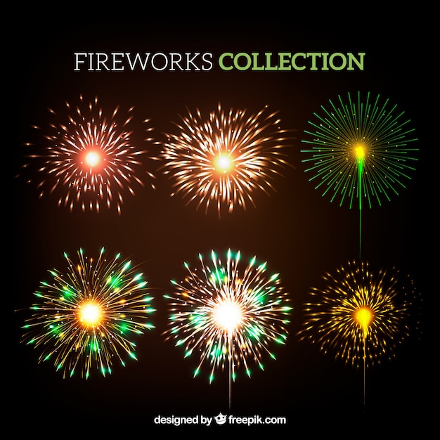 Colección de fuegos artificiales brillantes 