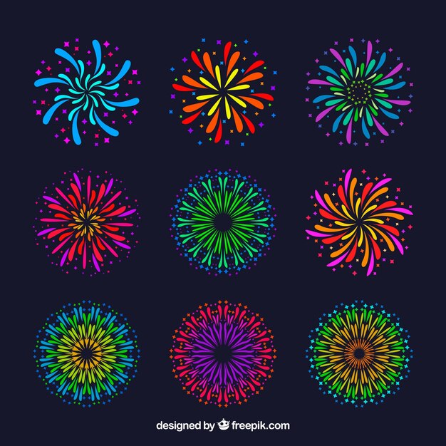 Colección de fuegos artificiales de colores 