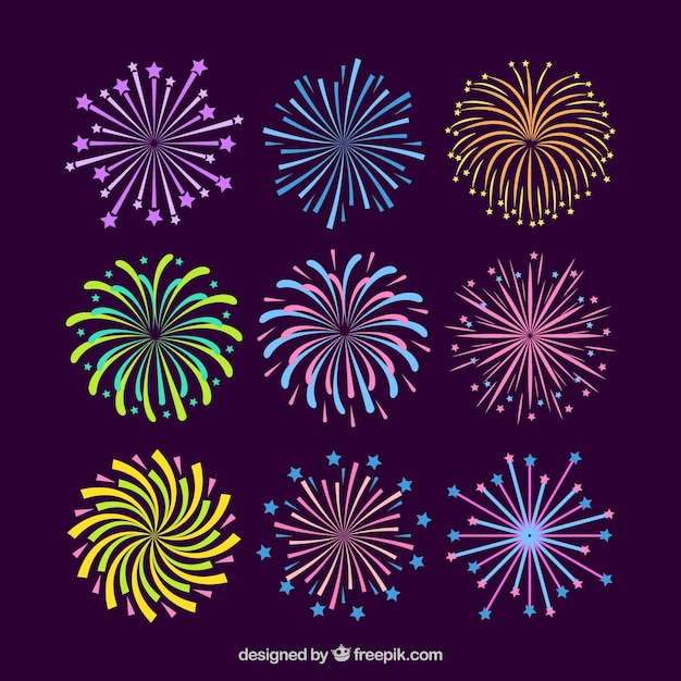 Colección de fuegos artificiales de colores 