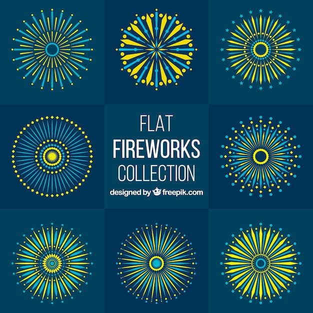 Colección de fuegos artificiales planos verdes