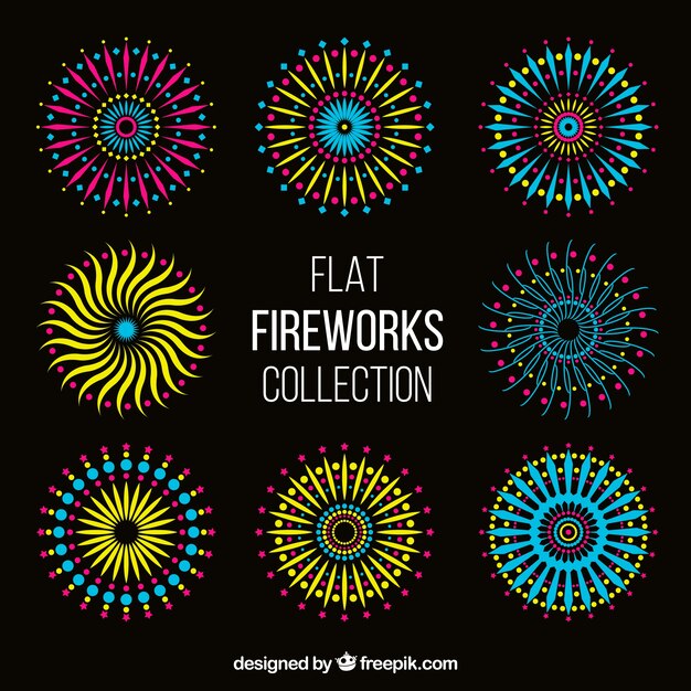 Colección de fuegos artificiales planos