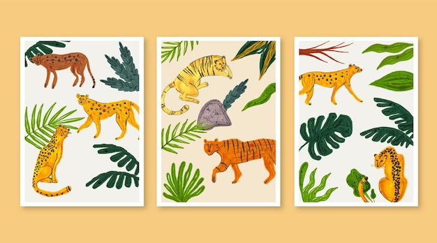 Colección de fundas de animales salvajes de acuarela pintada a mano.