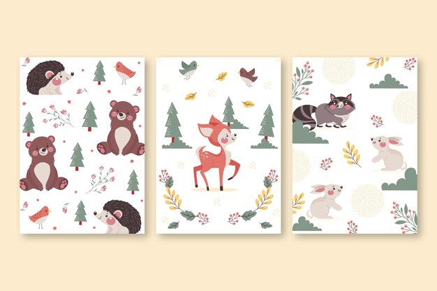 Colección de fundas de animales salvajes dibujados a mano.