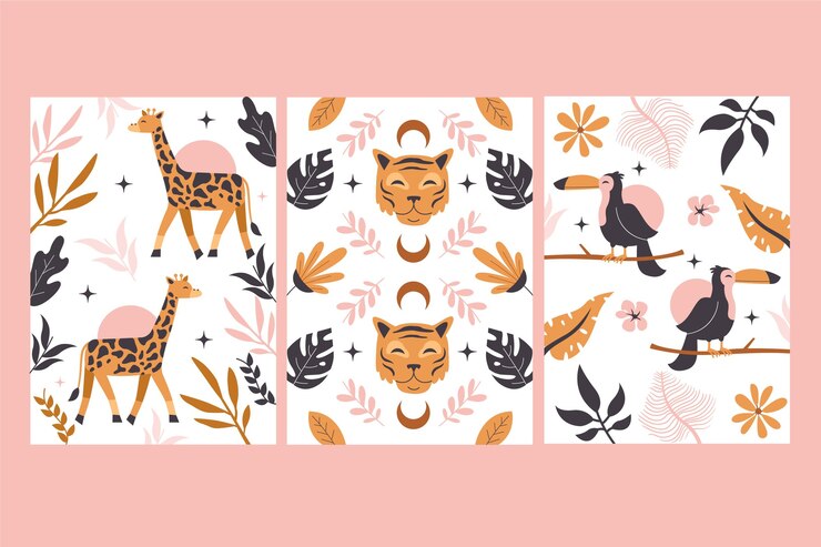 Vector gratuito colección de fundas de animales salvajes.