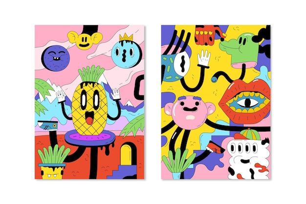 Colección de fundas de dibujos animados de moda dibujados a mano