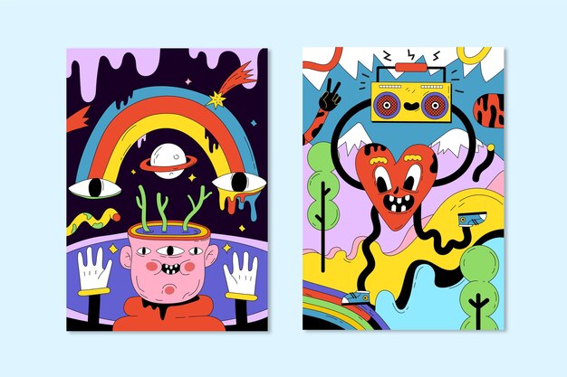 Colección de fundas de dibujos animados de moda dibujados a mano