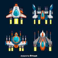 Vector gratuito colección futurista de naves espaciales con diseño plano