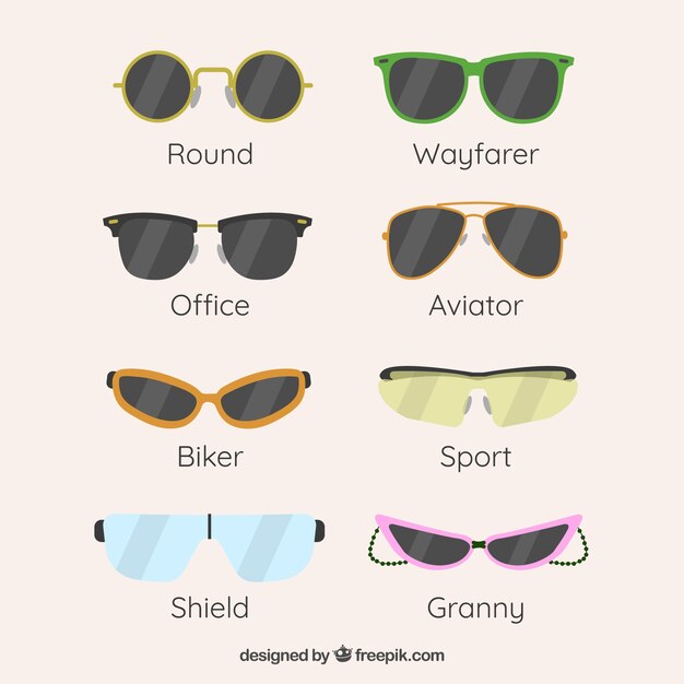 Colección de gafas de sol modernas en estilo plano