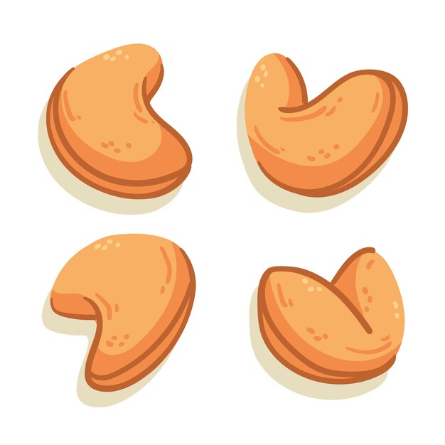 Colección de galletas de la fortuna de diseño plano dibujado a mano