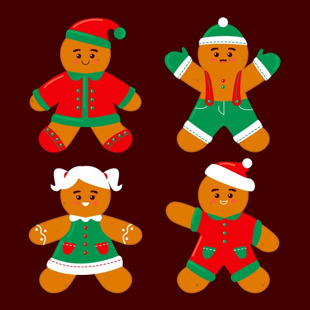 Colección de galletas Gingerbread Man en diseño plano