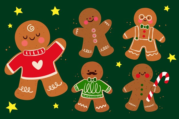 Colección de galletas Gingerbread Man en diseño plano