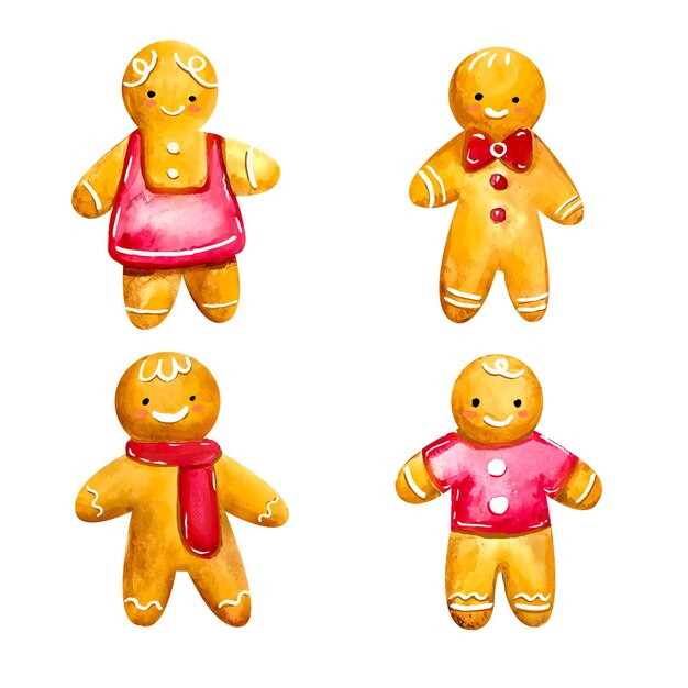 Colección de galletas de hombre de jengibre en acuarela