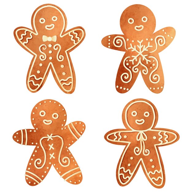 Colección de galletas de hombre de jengibre en acuarela