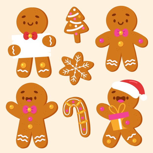 Colección de galletas hombre de jengibre dibujadas a mano