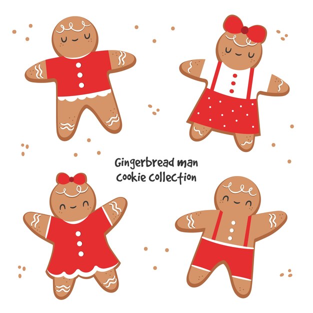 Colección de galletas hombre de jengibre dibujadas a mano