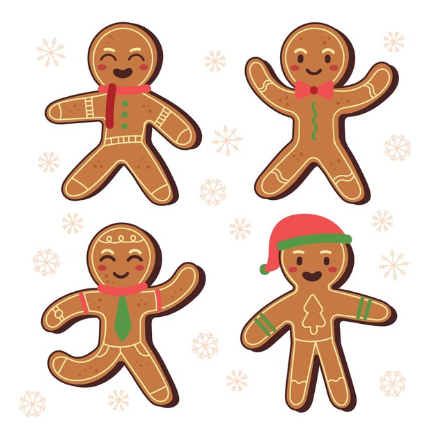 Colección de galletas hombre de jengibre dibujadas a mano