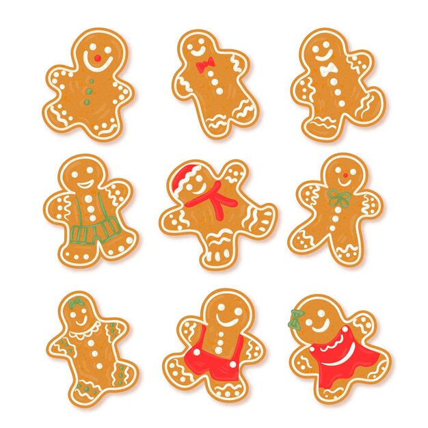 Colección de galletas hombre de jengibre dibujadas a mano
