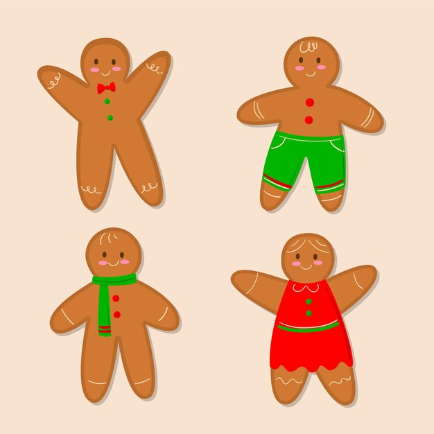 Colección de galletas hombre de jengibre dibujadas a mano