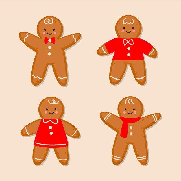 Colección de galletas hombre de jengibre dibujadas a mano