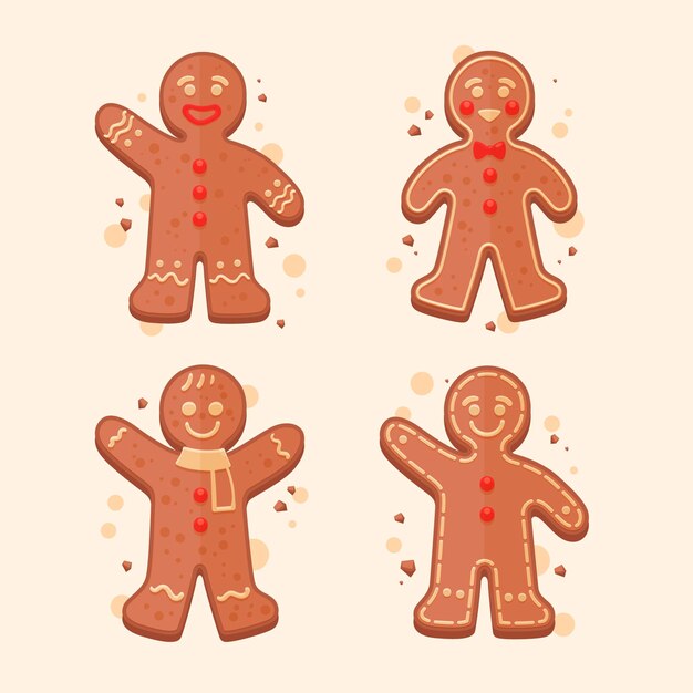 Colección de galletas hombre de jengibre dibujadas a mano